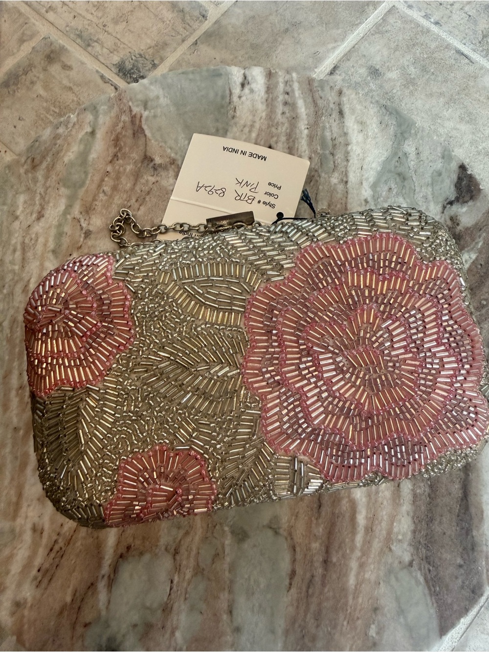 Santi Beaded Floral Clutch in Silver & Pink — NWT 🌸✨ - Picture 5 of 12